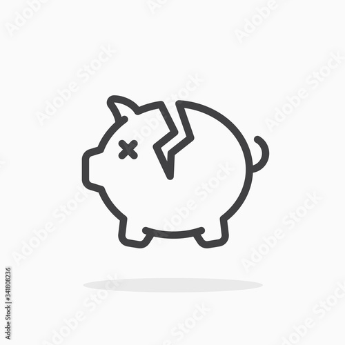 Broken piggy bank icon in line style. Editable stroke.