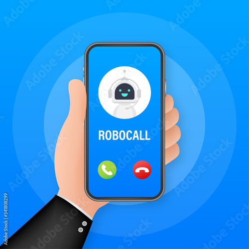 Business card with robo call. Mobile phone. Robo call. Cpam. Vector stock illustration.