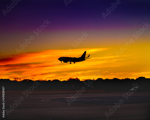 sunset aircraft landing

