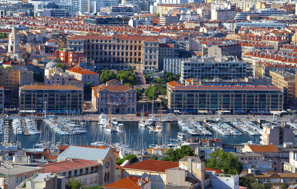 Aerial view on old port in Marseille, France