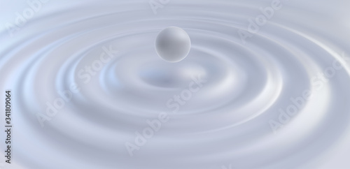 Liquid creamy surface with ripples and falling droplet. Abstract background. Vector 3d illustration. Wavy milky substance. Decoration for food or cosmetics banner design