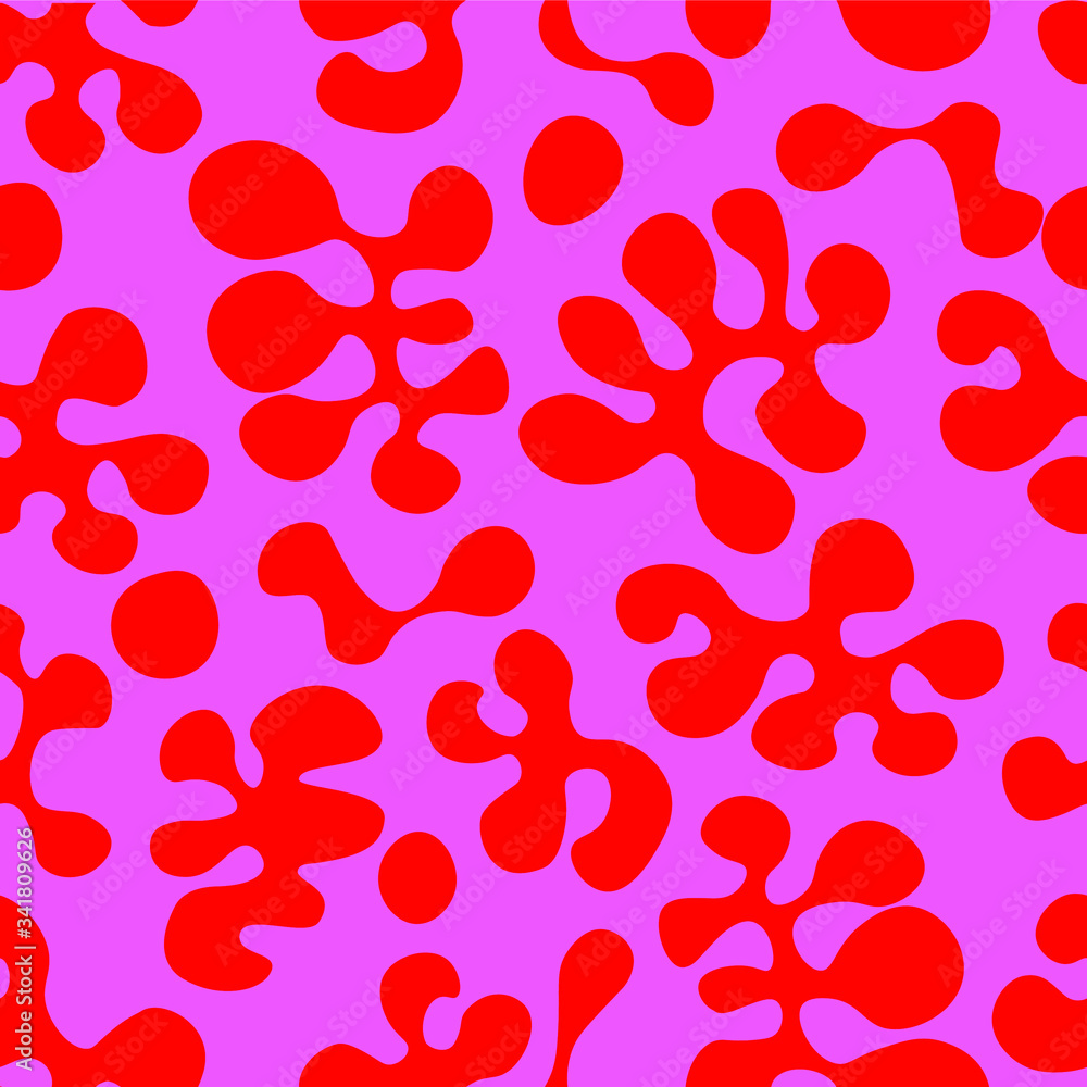 Hot pink, fuchsia and red organic and flowing blobs in repeating background. Inspired by groovy 1970s psychedelic art and lava lamps. Hot pink, fuchsia and red organic and flowing blobs in repeating background. Inspired by groovy 1970s psychedelic art and lava lamps.