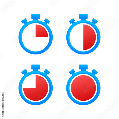 Sport background. Vector set. Set on white backdrop. Stopwatch vector illustration icon. Countdown timer. Vector stock illustration.