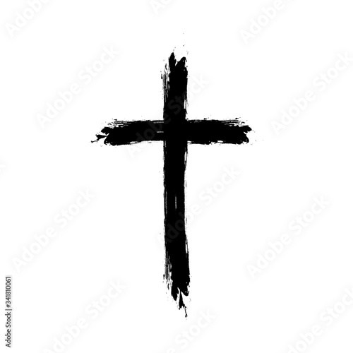 Vector cross silhouette with blood and shadow. Vector stock illustration.