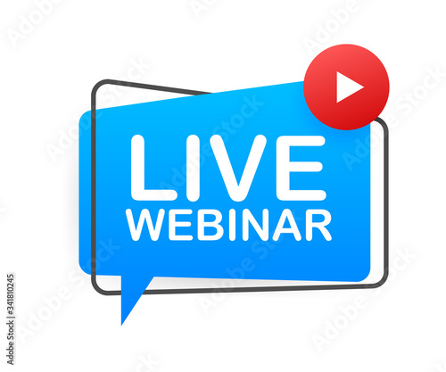 Live Webinar Button, icon, emblem, label. Vector illustration.