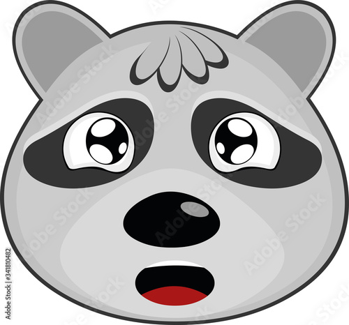 Vector illustration of the face of a raccoon cartoon, with a tearful expression