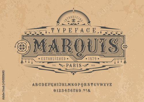 Font Marquise. Pop vintage art letters, numbers