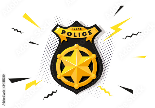 Vector illustration of a police officer's gold badge in the form of a star