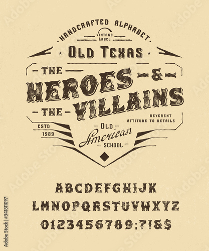 Font Heroes and Villains. Vintage letters, numbers