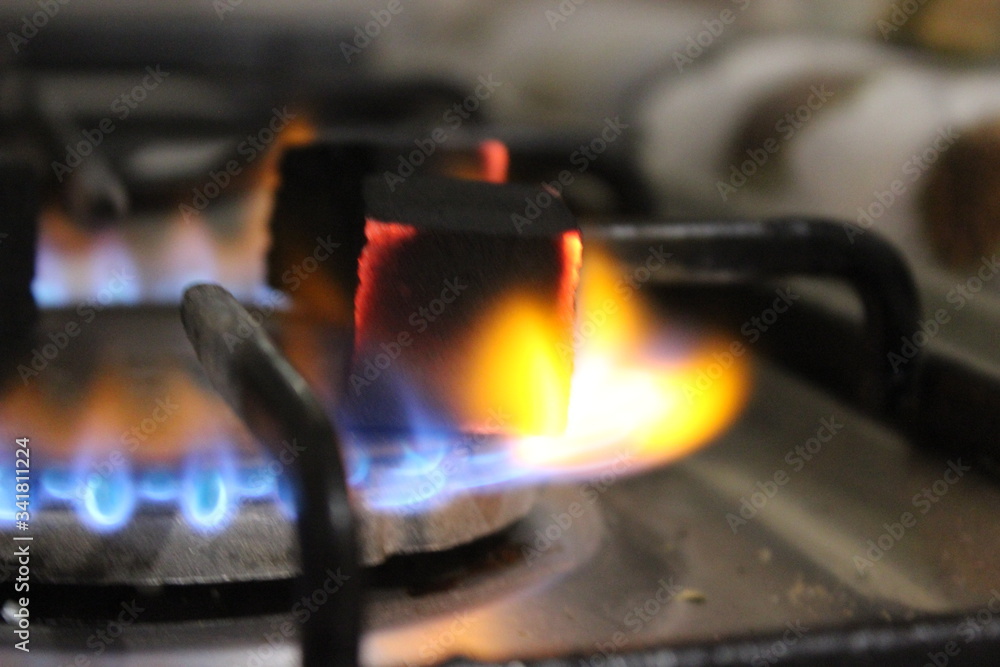 close up of a burning stove