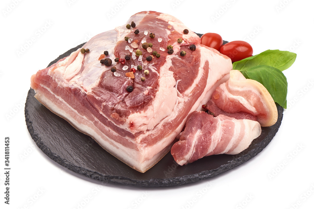 Raw pork belly meat, isolated on white background