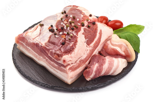 Raw pork belly meat, isolated on white background