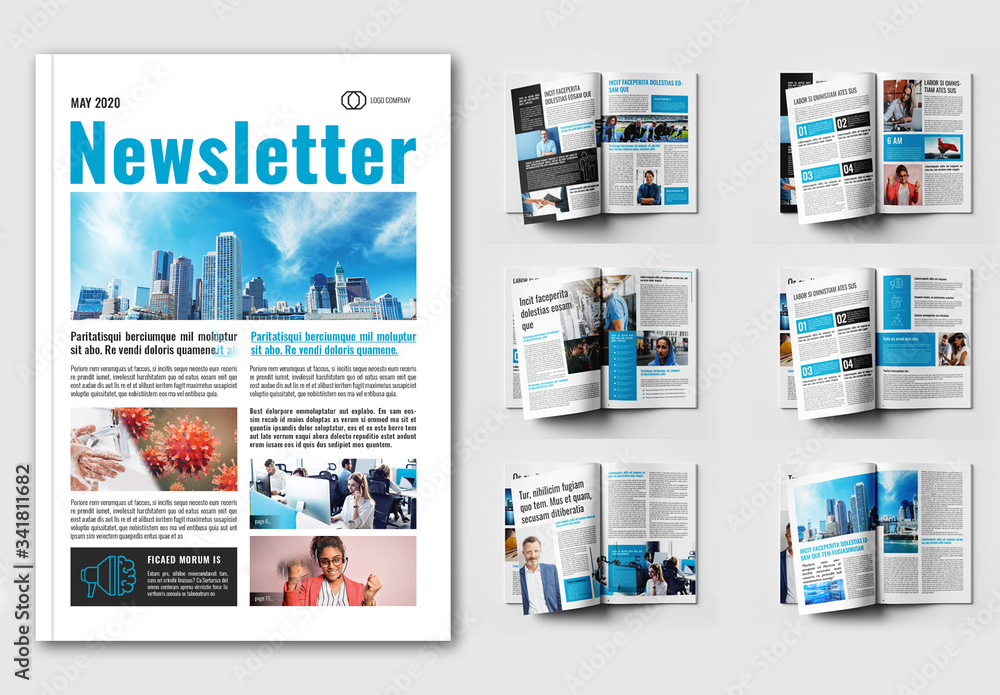 Business Newsletter Layout with Blue Accents Stock Template Adobe Stock Business Newsletter Layout with Blue Accents Stock Template Adobe Stock