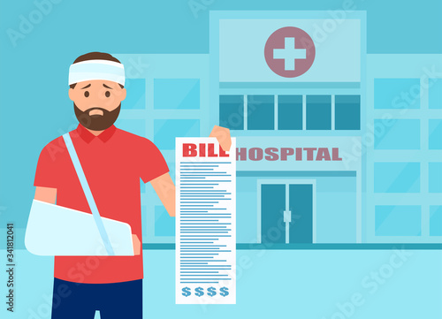 Vector of a patient shocked by large excessive medical bill