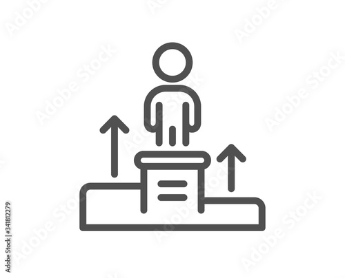 Business podium line icon. Employee nomination sign. Person award symbol. Quality design element. Editable stroke. Linear style business podium icon. Vector