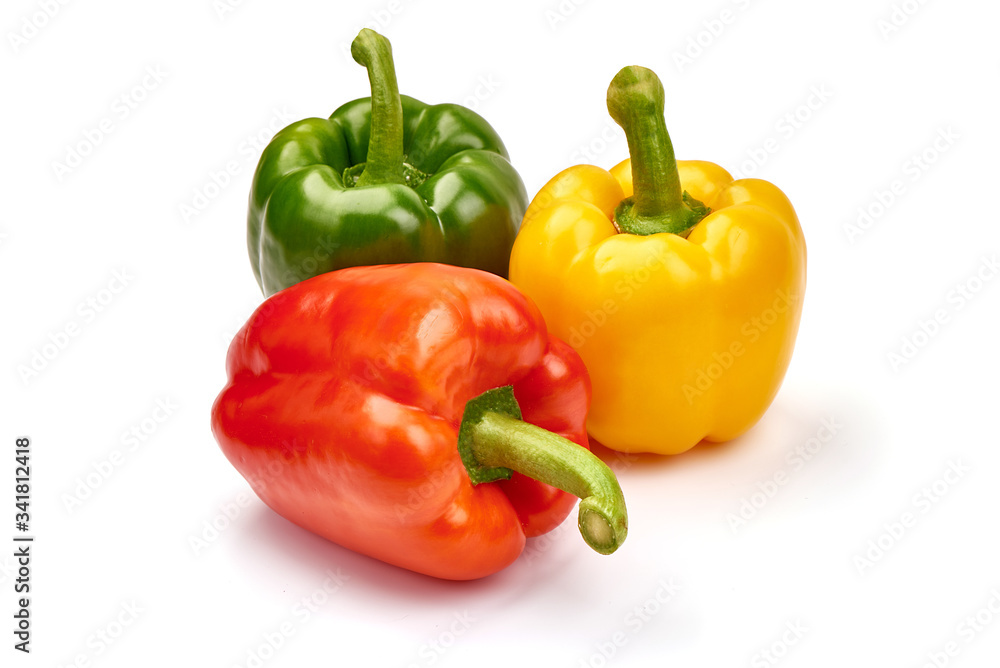 Bell pepper mix, bulgarian pepper, isolated on white background Bell pepper mix, bulgarian pepper, isolated on white background