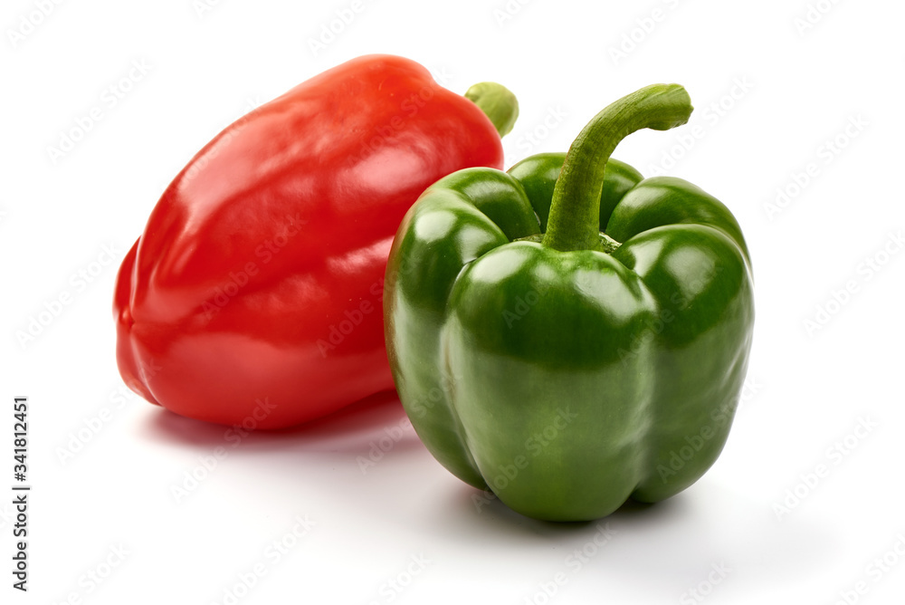 Green and red Bell pepper, bulgarian pepper, isolated on white background Green and red Bell pepper, bulgarian pepper, isolated on white background