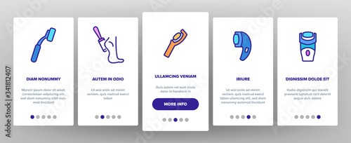 Callus Remover Tool Onboarding Icons Set Vector. Foot Rasp For Treatment Of Hard Skin, Callus Remover Hygiene Equipment, Electronic And Manual Brush Illustrations
