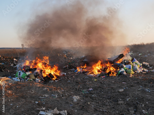 burning garbage close up. burning garbage. concern for the environment. environmental pollution.
