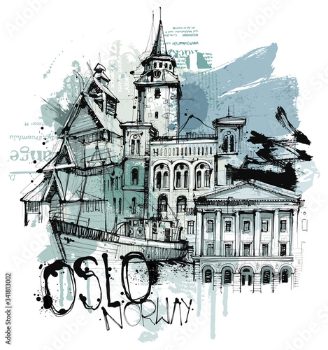 Handgezeichnete Oslo Skizze auf einer Ebene reduziert © christophkadur