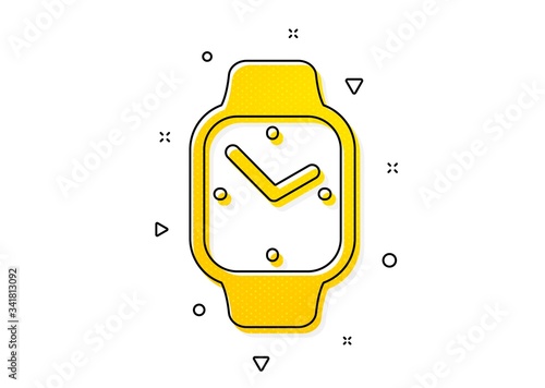 Clock sign. Digital time icon. Smartwatch symbol. Yellow circles pattern. Classic smartwatch icon. Geometric elements. Vector