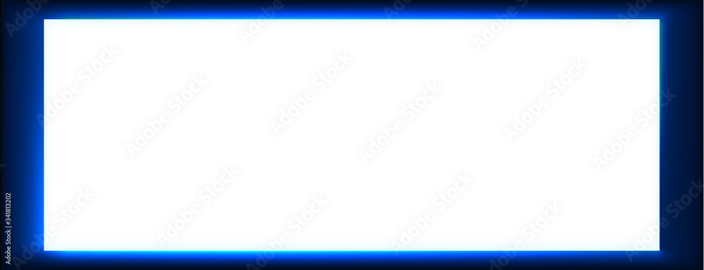 White lightbox screen with neon light on wall. Modern night backgtound with cinema display template design. Vector realisitc mockup. White lightbox screen with neon light on wall. Modern night backgtound with cinema display template design. Vector realisitc mockup.