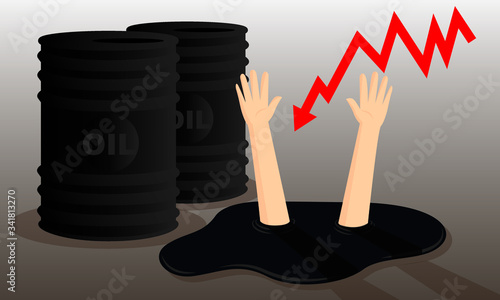 Oil crisis and oil barrel. The crisis and the fall in oil prices. Vector.