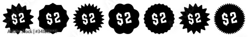 2 Price Tag Black | 2 Dollar | Special Offer Icon | Sale Sticker | Deal Label | Variations