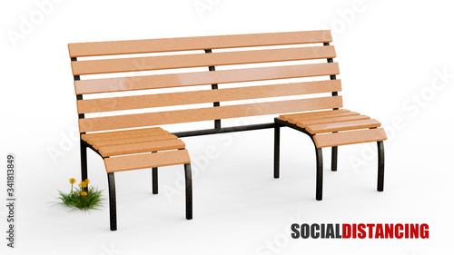 Concept, design of social distancing bench. 3d image