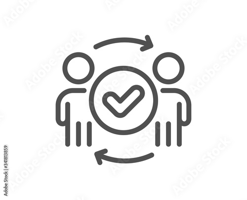 Approved teamwork line icon. Accepted team sign. Human resources symbol. Quality design element. Editable stroke. Linear style approved teamwork icon. Vector