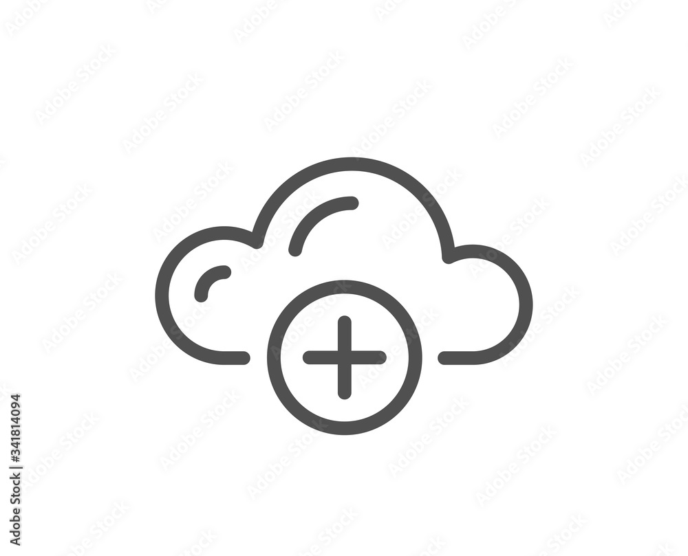 Cloud computing line icon. Internet data storage sign. Add file symbol. Quality design element. Editable stroke. Linear style cloud computing icon. Vector Cloud computing line icon. Internet data storage sign. Add file symbol. Quality design element. Editable stroke. Linear style cloud computing icon. Vector