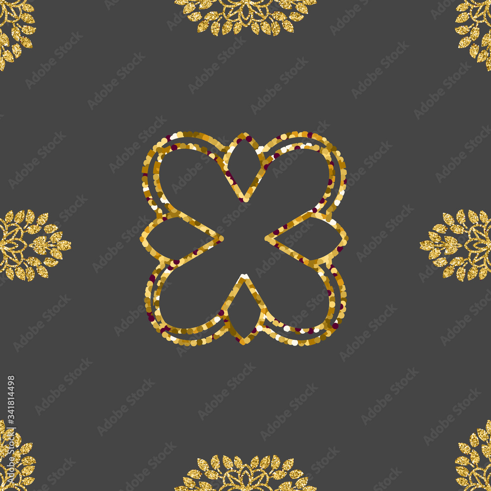 ornament gold glitter wallpaper in the style of Baroque. Seamless vector for fabric, packaging. Ornate Damask ornament gold glitter wallpaper in the style of Baroque. Seamless vector for fabric, packaging. Ornate Damask