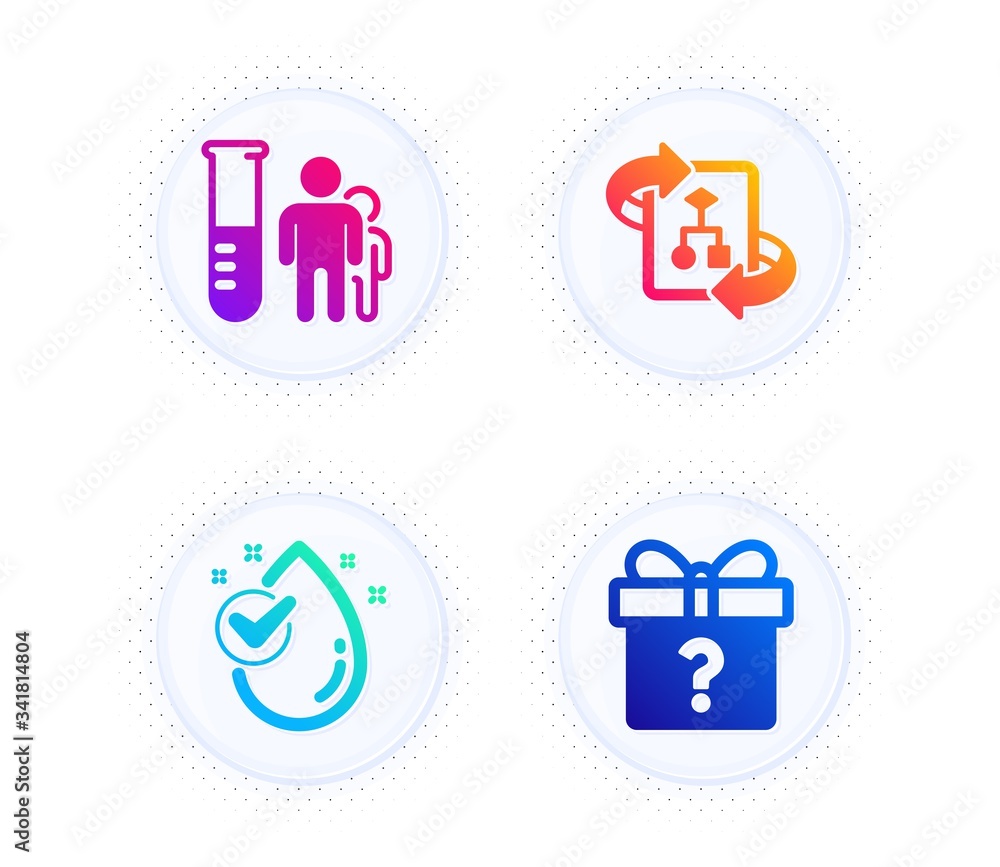 Technical algorithm, Water drop and Medical analyzes icons simple set. Button with halftone dots. Secret gift sign. Project doc, Clean aqua, Medicine results. Unknown package. Business set. Vector Technical algorithm, Water drop and Medical analyzes icons simple set. Button with halftone dots. Secret gift sign. Project doc, Clean aqua, Medicine results. Unknown package. Business set. Vector