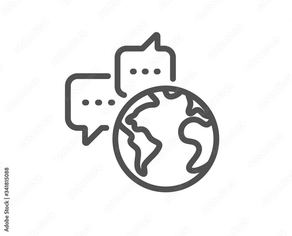 Global business line icon. World communication sign. Internet marketing symbol. Quality design element. Editable stroke. Linear style world communication icon. Vector