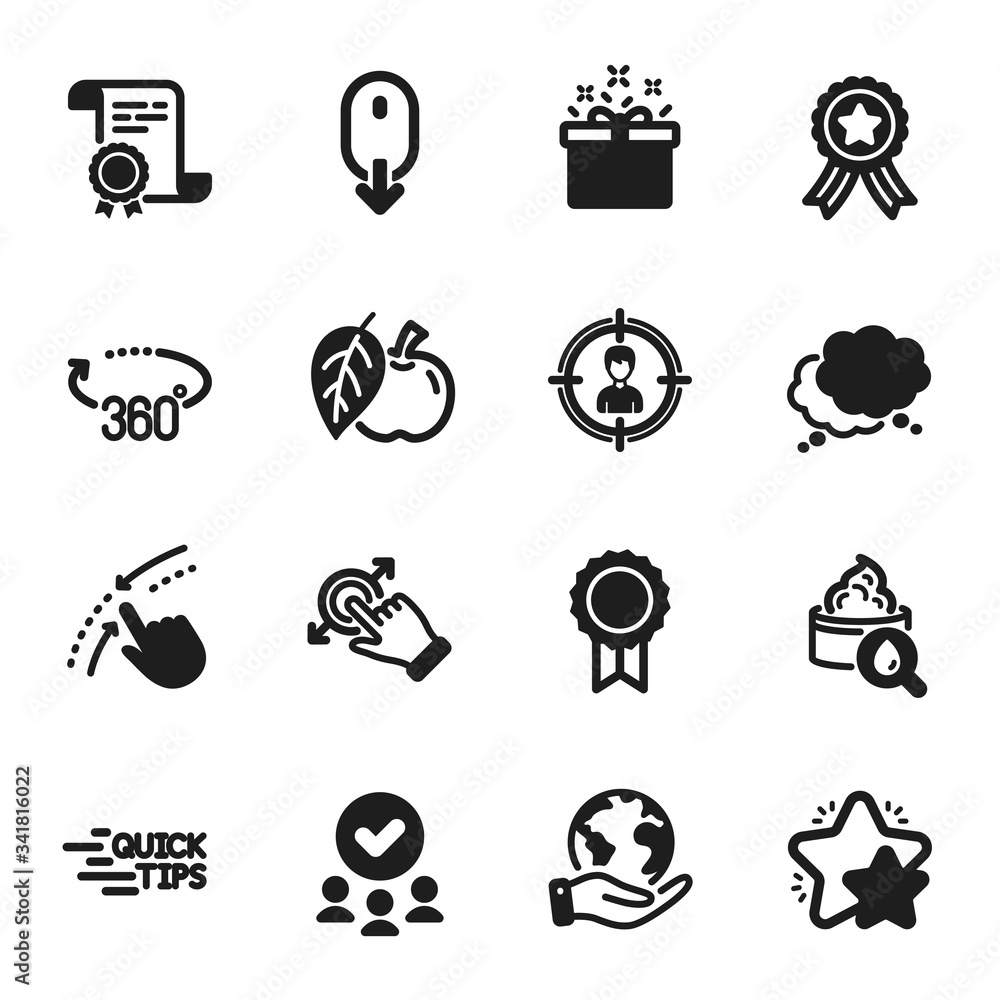 Set of Business icons, such as Education, Moisturizing cream. Certificate, approved group, save planet. Headhunting, Star, Scroll down. Reward, Special offer, Apple. Vector