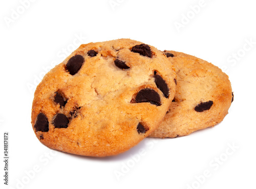 American tasty cookie with chocolate drops isolated on the white