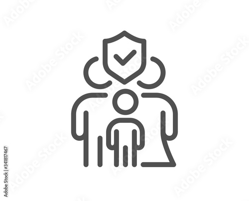 Family insurance line icon. Health coverage sign. Life protection policy symbol. Quality design element. Editable stroke. Linear style family insurance icon. Vector