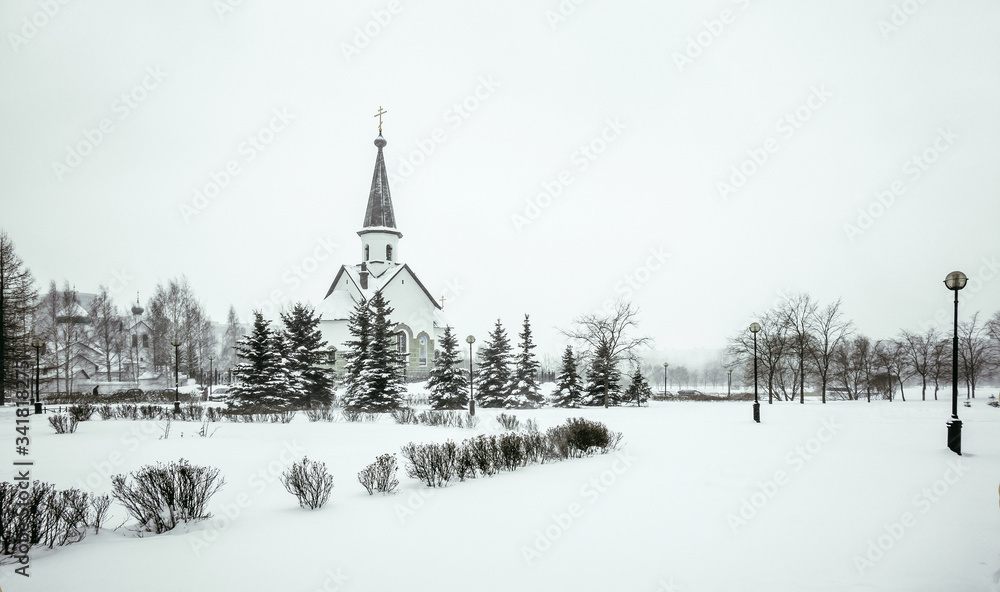 Winter landscape with a Christian Church
