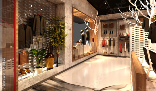 3d render of fashion shop interior view