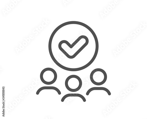 Approved group line icon. Accepted team sign. Human resources symbol. Quality design element. Editable stroke. Linear style approved group icon. Vector