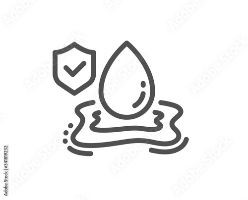 Flood insurance line icon. Flooding risk coverage sign. Water drop protection symbol. Quality design element. Editable stroke. Linear style flood insurance icon. Vector