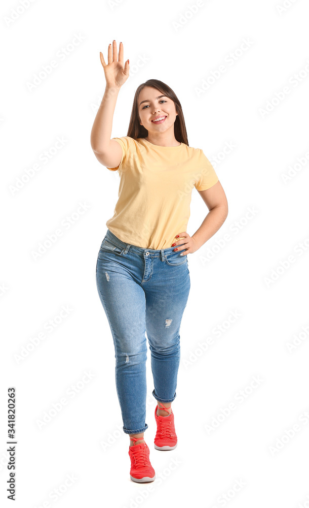 Portrait of happy young woman on white background Portrait of happy young woman on white background