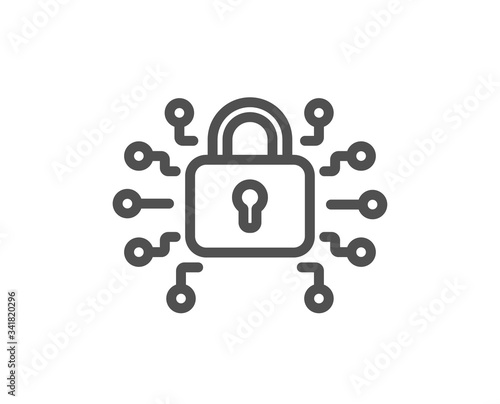 Security lock line icon. Cyber defence sign. Private protection symbol. Quality design element. Editable stroke. Linear style security lock icon. Vector