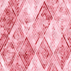Canvas schilderij Ruiten patronen Roze aquarel ruitjes handgemaakt patroon  © flovie