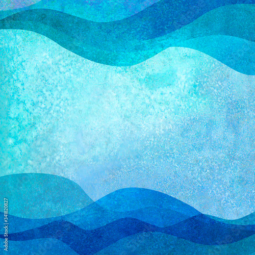 Watercolor transparent sea ocean wave teal turquoise colored background. Watercolour hand painted waves illustration © Olga