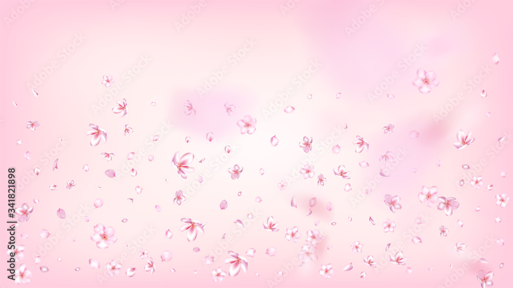Nice Sakura Blossom Isolated Vector. Beautiful Flying 3d Petals Wedding Design. Japanese Bokeh Flowers Illustration. Valentine, Mother's Day Spring Nice Sakura Blossom Isolated on Rose