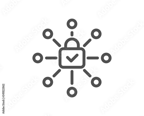 Security lock line icon. Cyber defence sign. Private protection symbol. Quality design element. Editable stroke. Linear style security lock icon. Vector