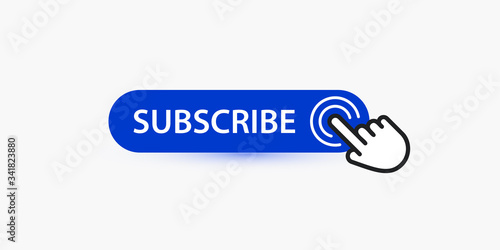 Subscribe, blue button template for potential subscribers, blue pointer and reminder for web resource, subscription vector icon