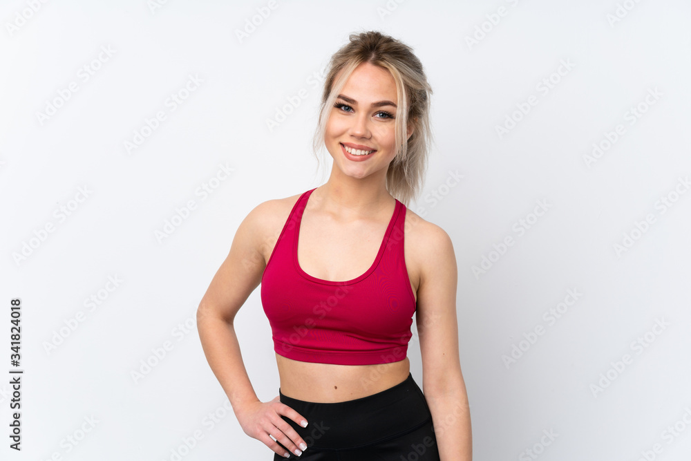 Teenager girl holding waffles over isolated blue background happy and smiling Teenager girl holding waffles over isolated blue background happy and smiling