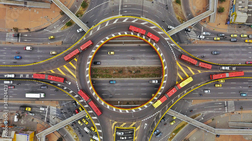 Overhead view of roundabout in city